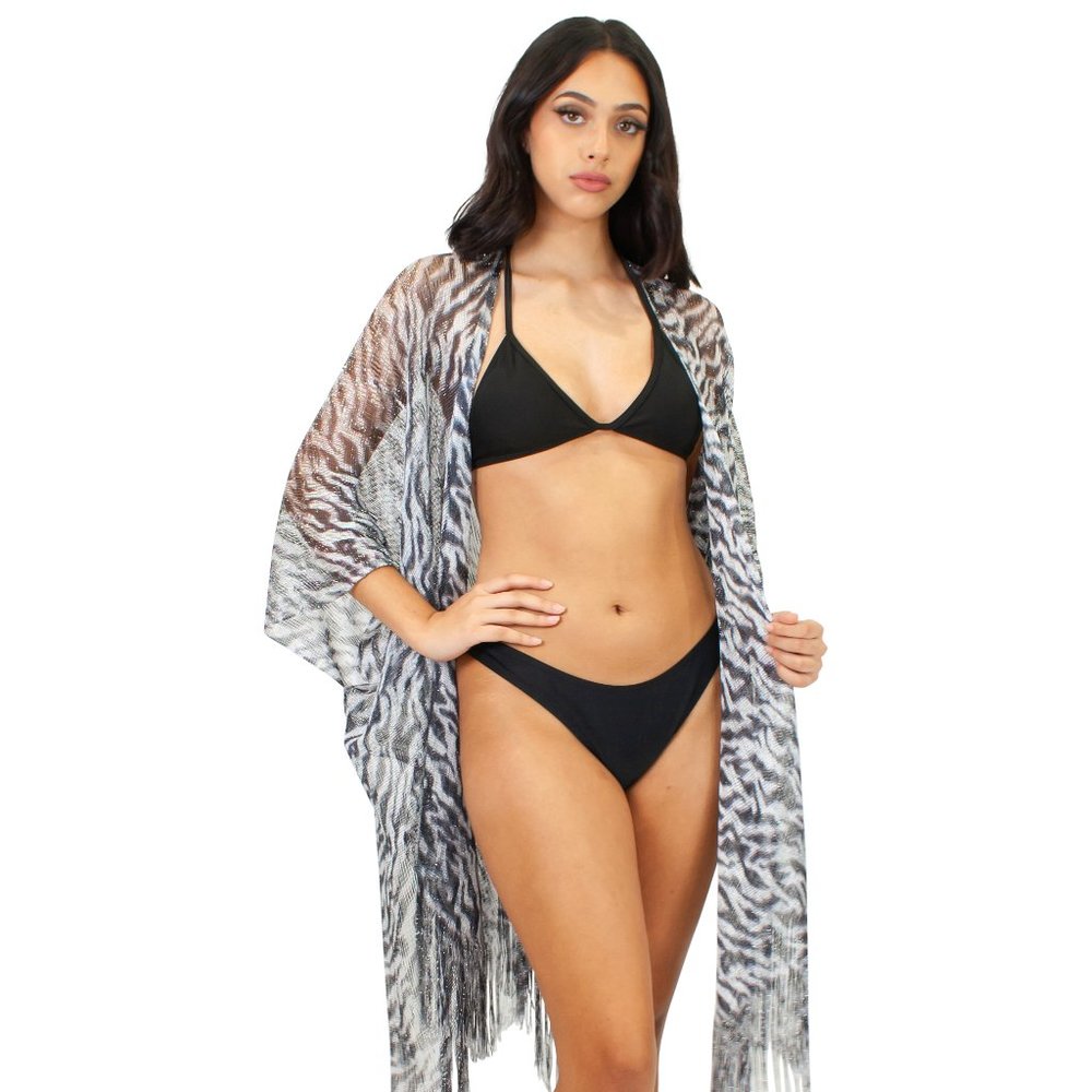 Lazy Daisy Camilla lurex open cover-up with a zig-zag weave pattern